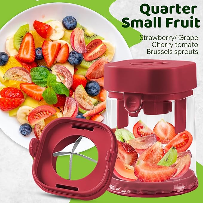 Small Fruit Cutter, Creative Strawberry & Grape Slicer, Quickly Making Fruit Vegetable Salad (Red)