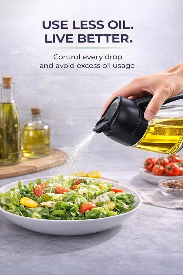 Olive Oil Sprayer for Cooking, 16oz/470ml Glass Oil Sprayer, 2-in-1 Oil Dispenser Bottle, Transparent Oil Mister for Air Fryer, Salad, Frying, Grilling & BBQ