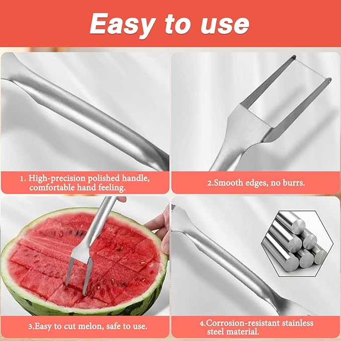 Watermelon Cutter Slicer Fruit Tool - 2-in-1 Stainless Steel Watermelon Cube Cutter, 2026 New Upgrade Dual Head Watermelon Fork Slicer Tool, Summer Fruit Cutting Kitchen Gadget for Home (2PCS)