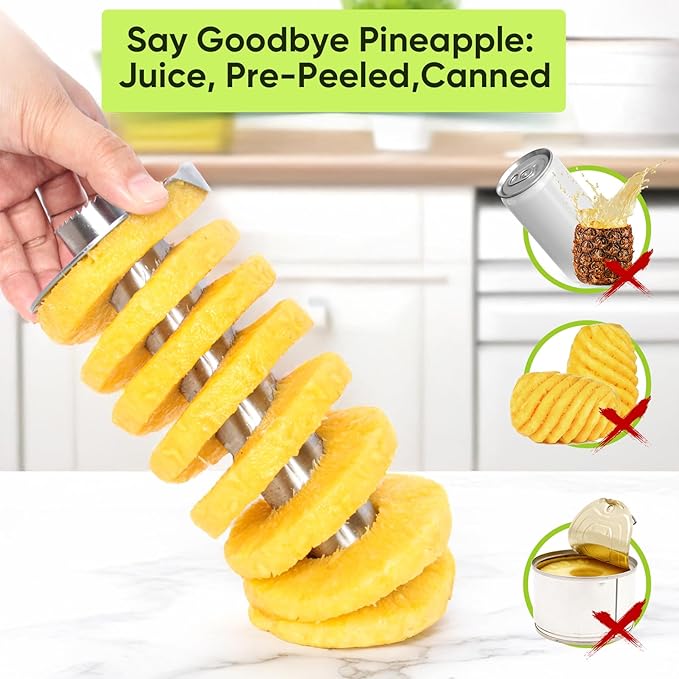 OOKUU Pineapple Corer Cutter, Stainless Steel Fruit Pineapple Peeler Slicer [Upgraded, Reinforced, Thicker Blade], Pineapple Core Remover with Measure Mark, for Diced Pineapple Ring (Blue)