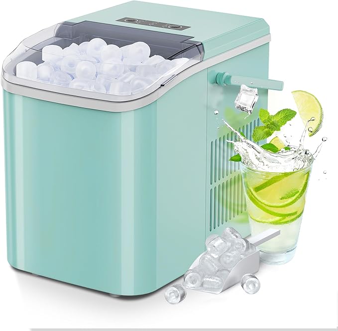 OLIXIS Ice Maker Machine with Handle,26lbs in 24Hrs,9 Ice Cubes in 6 Mins,Auto-Cleaning Portable Ice Maker with Basket and Scoop, Countertop Ice Maker for Home/Kitchen/Camping/RV, Bright Green