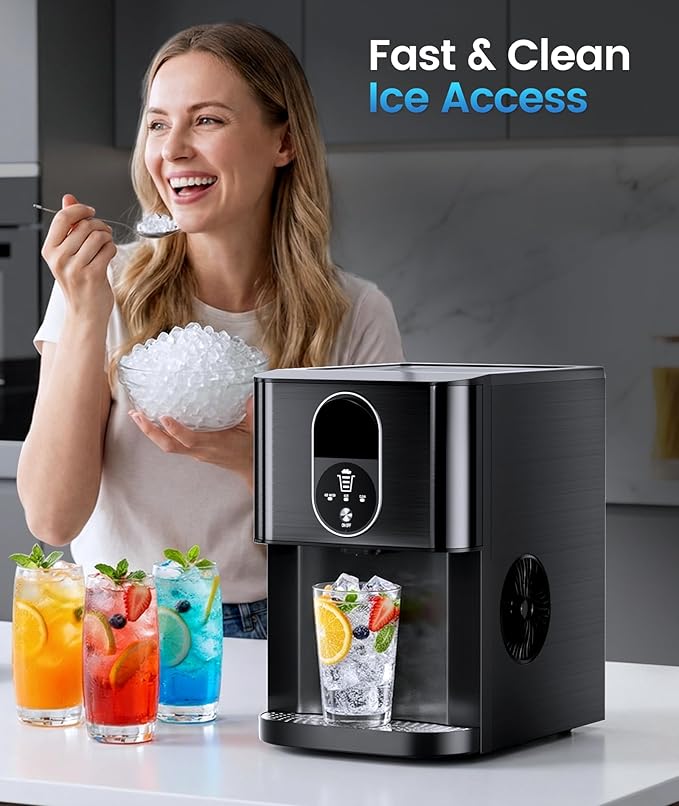 Antarctic Star Countertop Nugget Ice Maker, 44lbs/24H Chewable Pellet Ice Machine with Contactless Dispenser, 2.4L Water Reservoir, Self-Cleaning, Soft Nugget Ice for Home, Kitchen, Bar, Office, Black