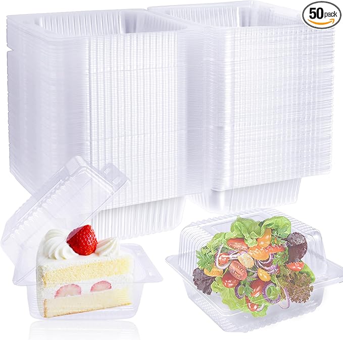 Qyyiguf 50 Pcs Clear Hinged Plastic Containers with Lids,Square To Go Containers,Disposable Clamshell Takeout Tray for Dessert,Cakes,Cookies,Salads,Pasta,Sandwiches