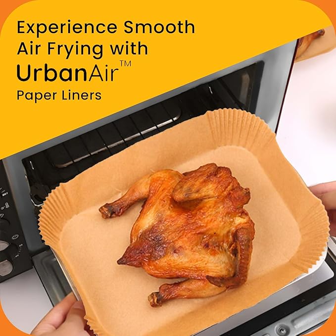 UrbanAir 9-Inch Rectangle 125pcs Air Fryer Paper Liners for Easy Cleanup - Non-Stick, Heat-Resistant, and Perfect Fit for Hassle-Free Cooking | Bleach-Free Parchment| (9 In/22cm 125pcs)
