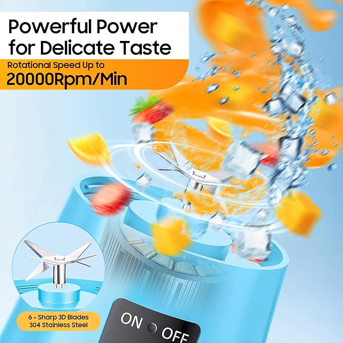 Portable Blender for Smoothies & Shakes - Cordless Personal Size Mini Blender with BAP Free Juice Cup, USB Rechargeable Suit for Sports/Picnic