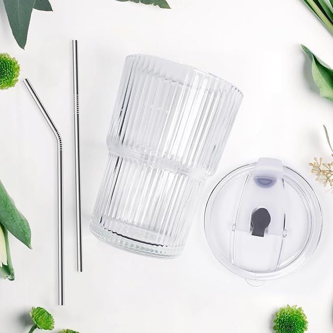 16 OZ Reusable Iced Coffee Cups with Lids and Straws, Unbreakable Plastic Drinking Glasses for Iced Tea, Juice, Water, BPA Free, Dishwasher Safe, Set of 8