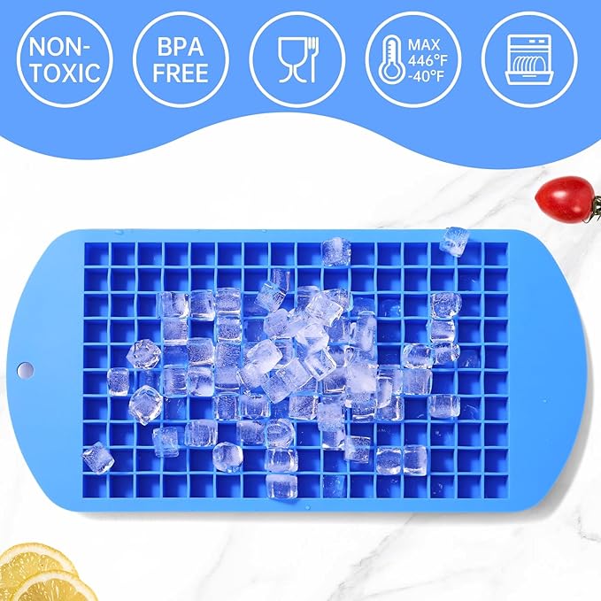 Silicone Mini Ice Cube Tray, 160 Nugget Ice Cube Molds Easy Release Small Ice Cube for Chilling Whiskey Cocktail, Stackable Ice Trays For Freezer (Blue)