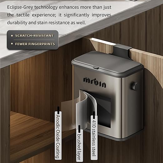MRBIN Stainless Steel Compost Bin Countertop with Lid, Hanging Trash Can for Kitchen Cabinet Door, Indoor Recycle Basket Food Waste Scrap Dustbin for Kitchen Under Sink with Inner Bucket