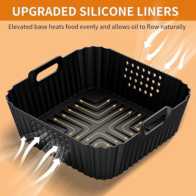 HOMELYLIFE Air Fryer Silicone Liners for Ninja AF141 AF142 5QT & AF181 6.5 QT AirFryer, Air Fryer Accessories for Cosori 5QT/6QT, 2 Pcs Reusable Square Liners for Instant 6Qt &Other 5-8QT AirFryer