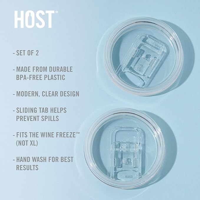 Host Wine Freeze Replacement Lids for Tumblers - Set of 2, Sliding Tab Closure, Travel Cup Lid for Wine Freeze Cooling Cup, Clear