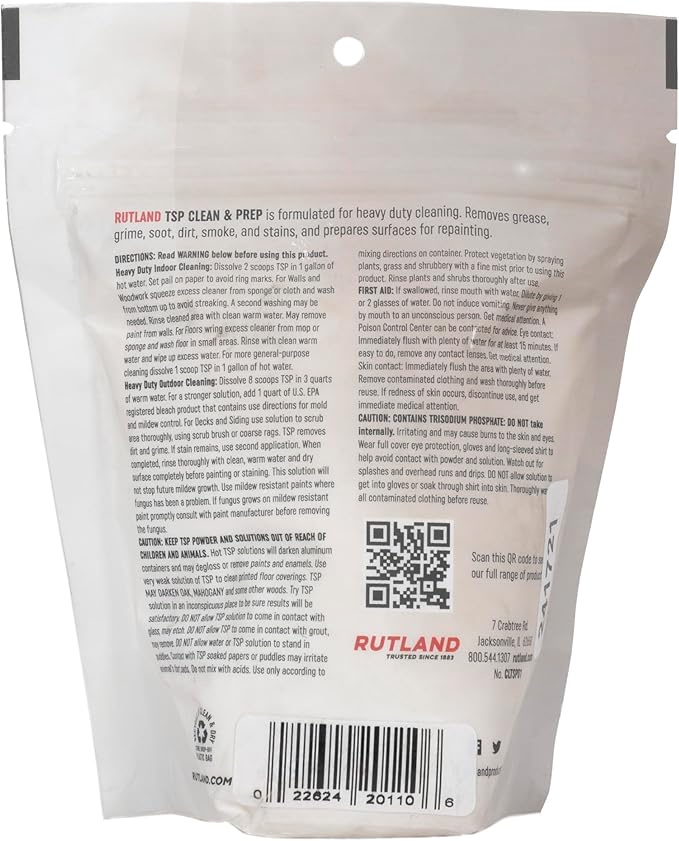 Rutland TSP Clean & Prep, Heavy Duty Cleaner Concentrate, Non Clumping Formula, 1 Pound Bag