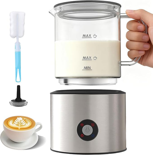 Detachable Milk Frother, 4 in 1 Milk Frother and Steamer, Dishwasher Safe, Glass Frother 16.9oz Warm and Cold Foam Maker, Electric Milk Frother for Coffee, Latte, Hot Chocolate (Silver)