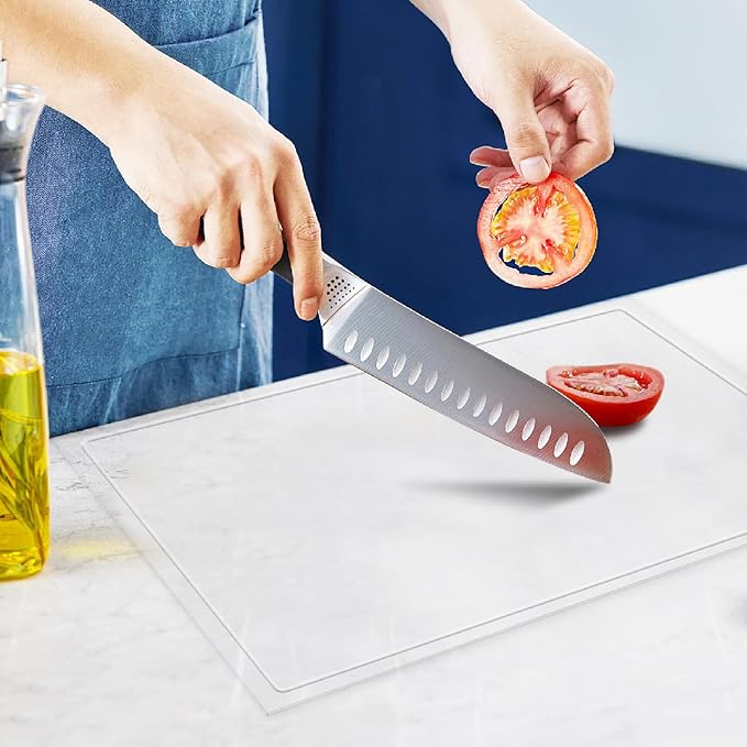 Acrylic Cutting Board with Juice Groove, Clear Cutting Board with Counter Lip, Cutting Boards for Countertop Protector, Non-Slip Dough Mat, Kitchen Decor Gadgets House Warming Gifts(20"x16")