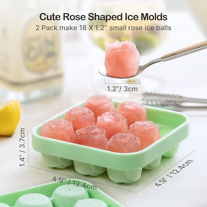 MEETRUE Rose Shaped Ice Cube Tray Silicone Ice Molds Making 9 x 1.2'' Rose Ice Cubes for the Freezer, Novelty Drink Tray for Chilled Cocktails Juice Drink