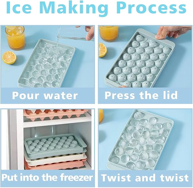 Ice Ball Maker Set 2 Pack with Storage Container, 64 Mini Ice Sphere Molds, Stackable BPA-Free Plastic Trays with Lid for Cocktails, Whiskey, Drinks & Iced Coffee