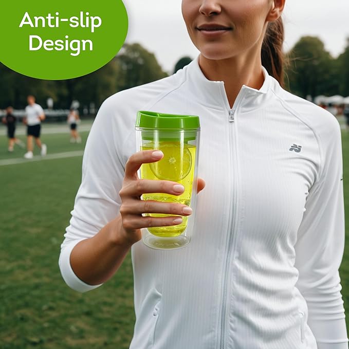 Lily's Home Set of 4 Double Wall 16oz Travel Cups with Multi-Color Lid, Reusable Insulated Plastic Tumblers, BPA Free, Handwash Only - Perfect for Iced Coffee and Cold Drinks, Indoor/Outdoor Use
