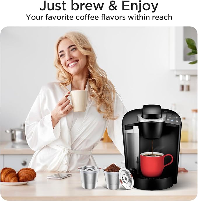 Reusable K Cups for Keurig, Stainless Steel Refillable Coffee Pods Metal K Cup Reusable Coffee Filter for Keurig1.0 & 2.0 K-Classic K-Elite K-Express K-Mini, BPA Free Permanent Coffee Filter(4 pack)