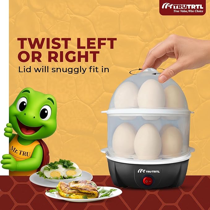 truTRTL 4 in 1 electric egg cooker | Boils upto 14 eggs | Poacher | Omelet maker | Vegetable steamer, dumpling & More | Royal Black