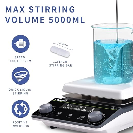 Magnetic Stirrer 5.9 inch Digital Hot Plate Magnetic Stir Plate LCD Max 5L Max Temp.300℃ 100-1600RPM Ceramic Coated Magnetic Mixer with Stir Bar&Temp Probe Sensor,Support Stand Included
