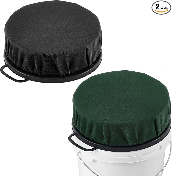 Reallnaive 2 Pcs 5 Gallon Bucket Seat Lid with 3.94" Thick Foam Cushion,360° Swivel Bucket Lid Seat for Hunting Ice Fishing Gardening Camping, Black & Green