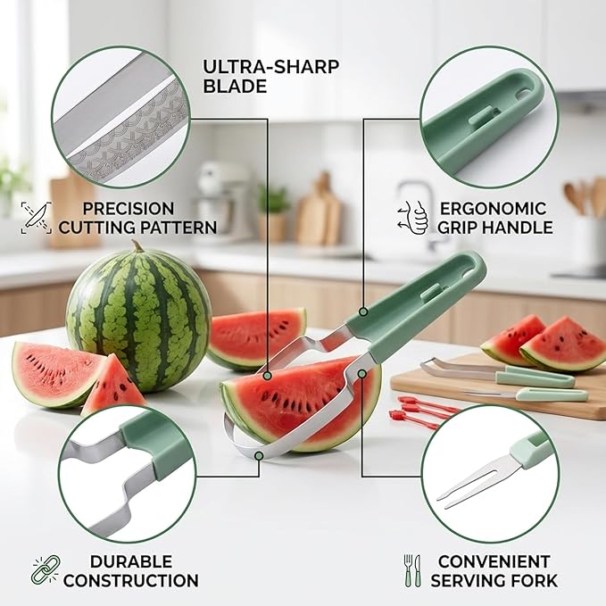 Watermelon Cutter, Watermelon Slicer Cutter Tool, 8-Piece Watermelon Tool Set with Fork, Easy Watermelon Slicing and Cutting