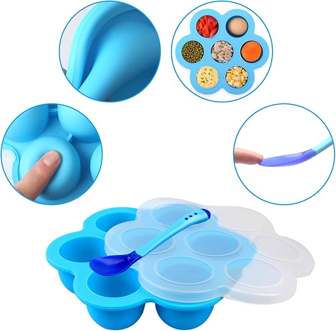 Silicone Egg Bites Mold Set of 4, Steamer Rack with Heat resistant Handle and Spoon,Reusable Sous Vide Egg Poacher with Lid Fits Instant Pot 5,6,8 qt Pressure Cooker