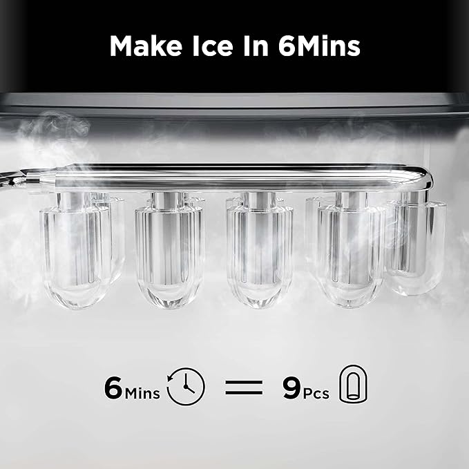 Silonn Countertop Ice Maker, Auto-Cleaning Portable Ice Machine with Ice Scoop and Basket, 26lbs in 24Hrs, 9 Ice Cubes Ready in 6 Mins, 2 Sizes of Bullet Ice for Home Party