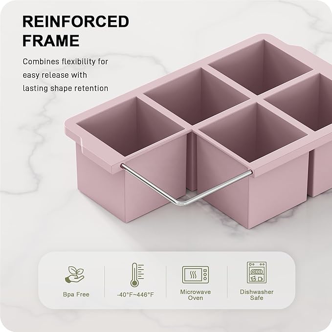 VLM 3 Packs Large Ice Cube Molds with Stackable Lid,Silicone Ice Cube Tray for Freezer,Big Square Ice Tray for Whiskey,Cocktails,Bourbon and Soups (Neutral)