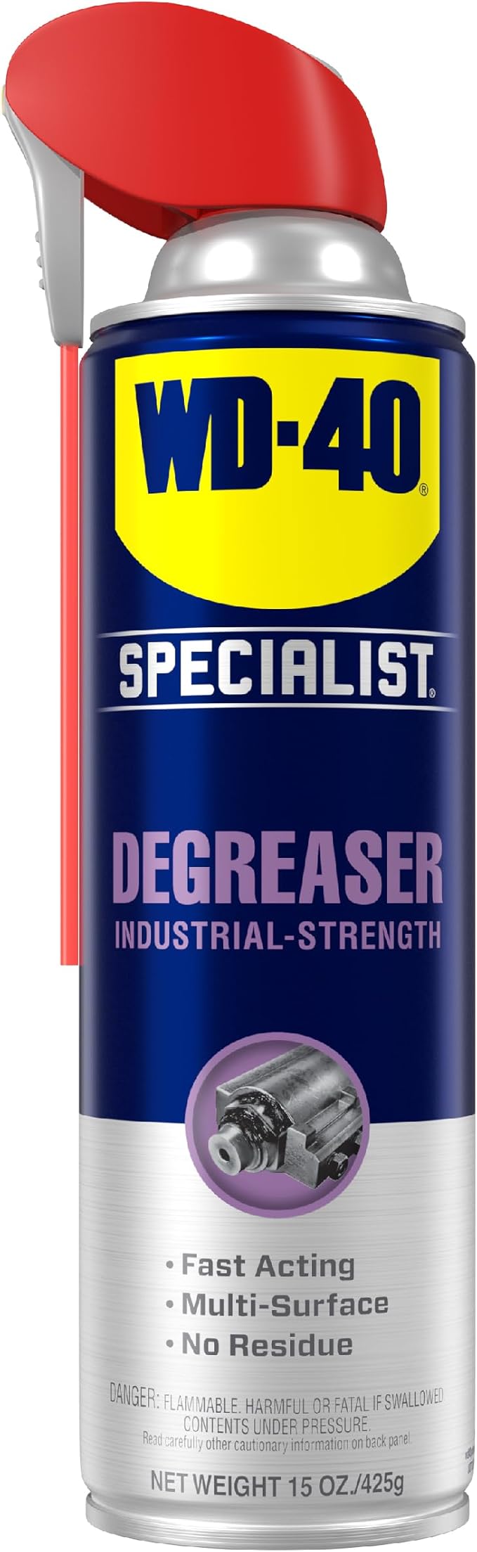 WD-40 Specialist Degreaser with Smart Straw, Heavy-Duty Degreaser for Breaking Down Grease on Engines, Heavy Machinery, Power Equipment and Metal Tools, Industrial Strength Fast-Acting Formula, 15 Oz