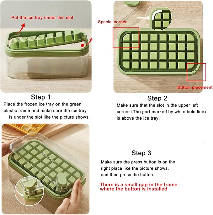 Ice Cube Tray with Lid and Bin, 2 Pack for Freezer, 64 Pcs Ice Cube Mold (Green)