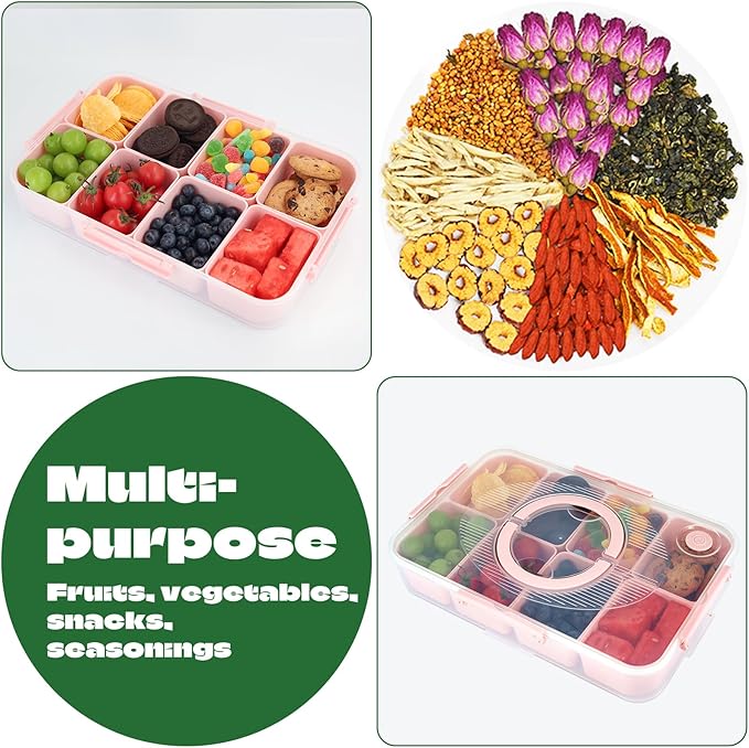 Snackle Box Container, Dishwasher Safe Fruit Snack Containers, Divided Serving Tray with Lid for Veggie, Candy, Snackle Charcuterie Plastic Boxes for Kids Adults Travel Picnic