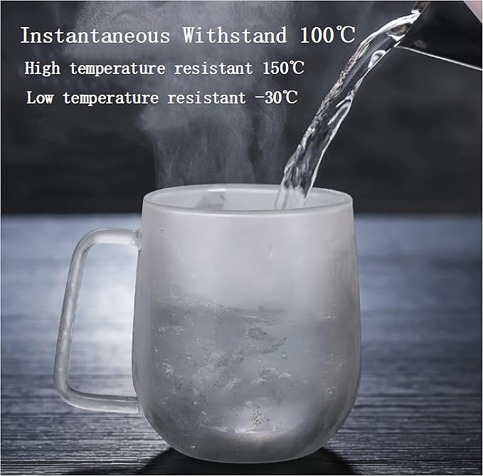 KNC Borosilicate Glass Coffee Mug with Lid Handle,12 oz Double-wall Insulated Milk coffee Cup, Thick Expresso Coffee Cups For Americano, Latte, Espresso, Cappuccinos Beverage and Tea, Clear