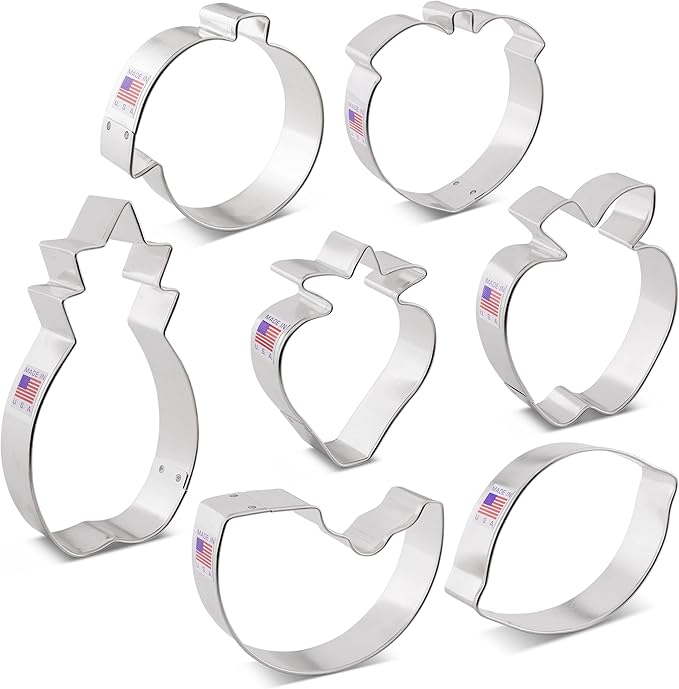 Ann Clark Summer Fruit Cookie Cutters 7-Pc. Set (Lemon, Peach, Pineapple, Watermelon, Orange, Strawberry, Apple) Made in USA