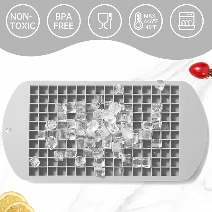 Silicone Mini Ice Cube Tray, 160 Nugget Ice Cube Molds Easy Release Small Ice Cube for Chilling Whiskey Cocktail, Stackable Ice Trays For Freezer (Grey)