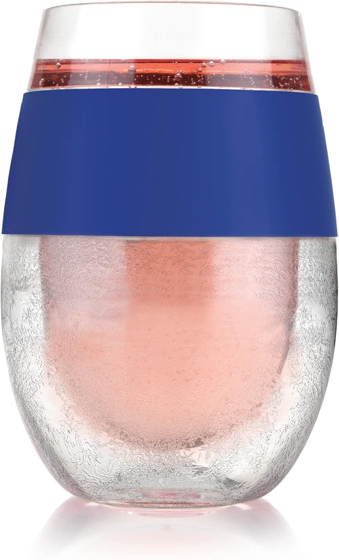 Host Wine Freeze Cup Set of 2 - Plastic Double Wall Insulated Drink Cup, Freezable Vacuum Insulated Wine Glasses, 8.5 oz Blue