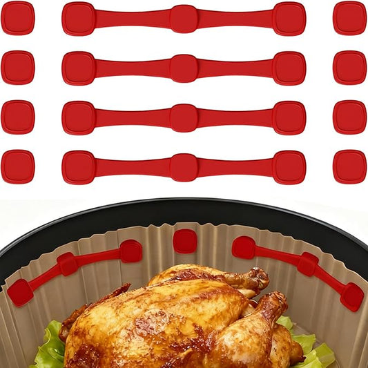 12Pcs Air Fryer Magnets Silicone Buckle for Holding Parchment Paper Liners, Upgraded High-Temp Resistant Air Fryer Accessories Locks Disposable Liners Safely (Red)