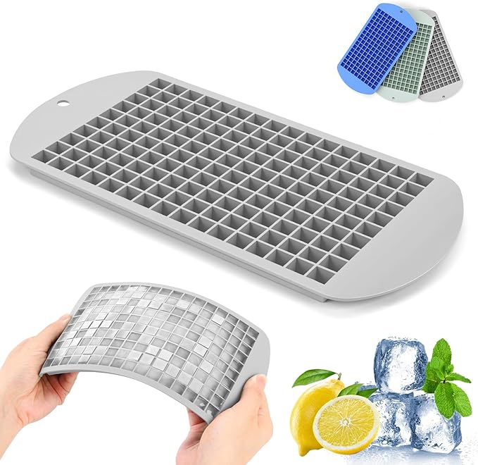 Silicone Mini Ice Cube Tray, 160 Nugget Ice Cube Molds Easy Release Small Ice Cube for Chilling Whiskey Cocktail, Stackable Ice Trays For Freezer (Grey)
