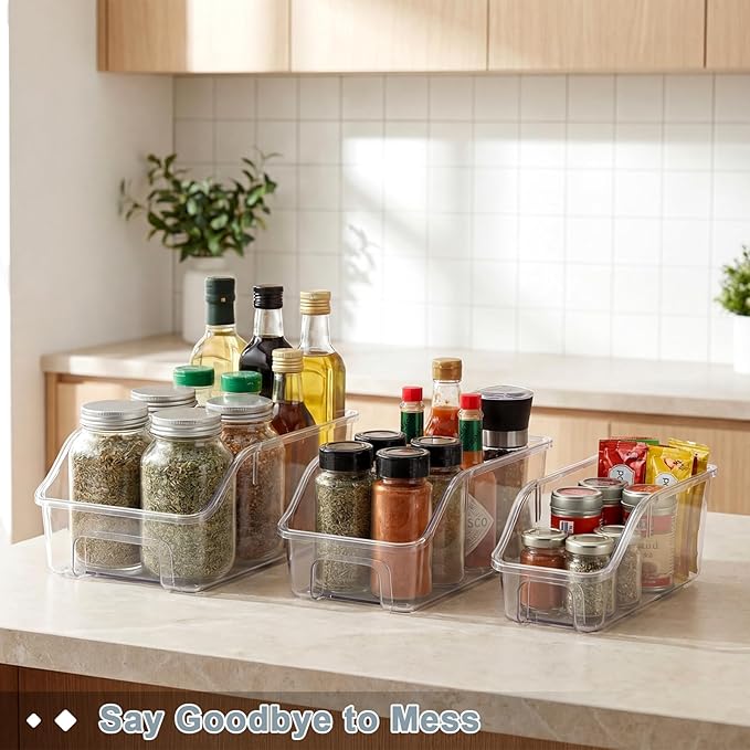 LemonRoad 3 Packs Clear Freezer Organizer Bins with Handle Pantry Vegetable Organizers and Storage Stackable Open Front Fridge Storage Egg Salad Containers for Kitchen Refrigerator Cabinet Closet