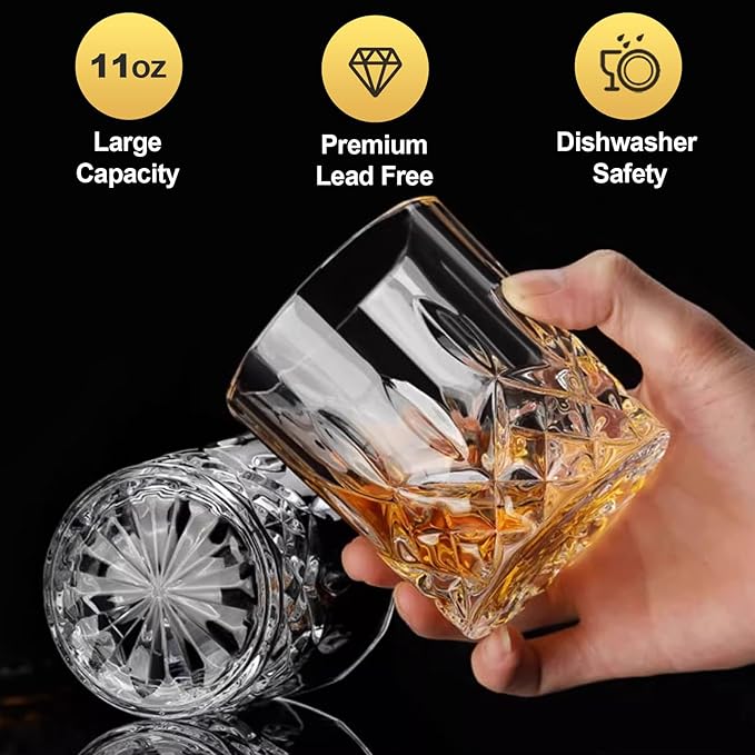 Whiskey Glasses - Premium Set of 24 Elegant and Clear Tumbler Glasses for Whisky, Scotch, and Bourbon - Barware Glassware