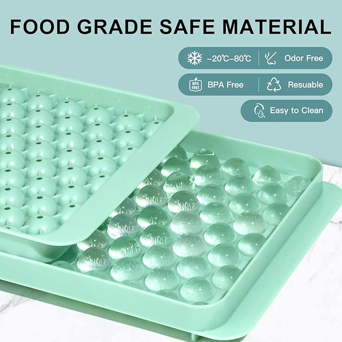 Mini Ice Cube Tray, Small Round Ice Cube Molds 104x2 PCS Tiny Pebble balls, Crushed Ice Trays for Freezer with Lid, Easy Release Nugget Ice Ball Maker for Chilling Drink, Coffee, and Juice