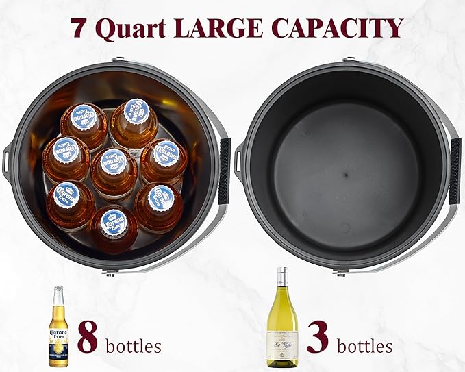 6.8L/7QT Insulated Ice Bucket with Lid & Scoop,Double-Wall Ice Bucket for Parties,Cocktail Bar(Black)