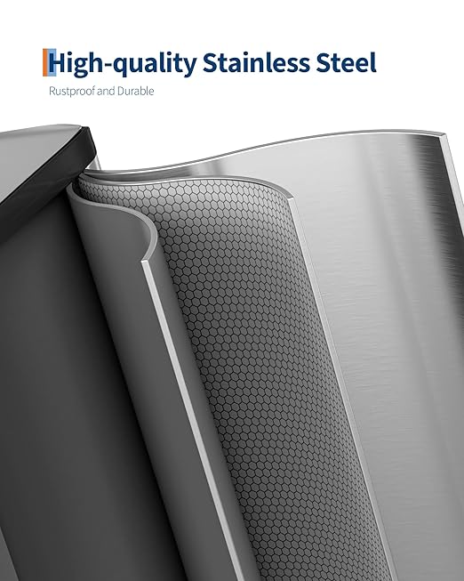 GarveeHome 2 x 4 gal Stainless Steel Double Trash Can with Lid for Kitchen, Large Dual Trash and Recycle Bin Combo, Step-on Kitchen Metal Garbage Cans, PP Inner Buckets, Liner Rim, Silver
