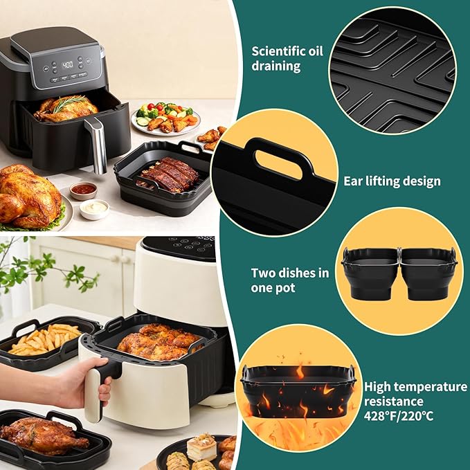 Collapsible 9 Inch Air Fryer Silicone Liners for Ninja AF141 AF142 AF181 5QT-6.5QT Air Fryer, 3 Pack Reusable Silicone Pot Baking Accessories for Cosori 6QT, Instant, Chefman 5-8QT AirFryer