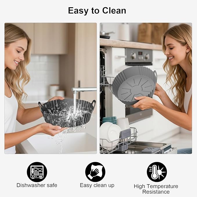Round Silicone Air Fryer Liners 2 Pack for Ninja AF101 & AF161 Reusable Silicone Liner for 4-5.3QT, Air Fryer Accessories, Compatible with Ninja, COSORI, Tefal, Bear, Chefman