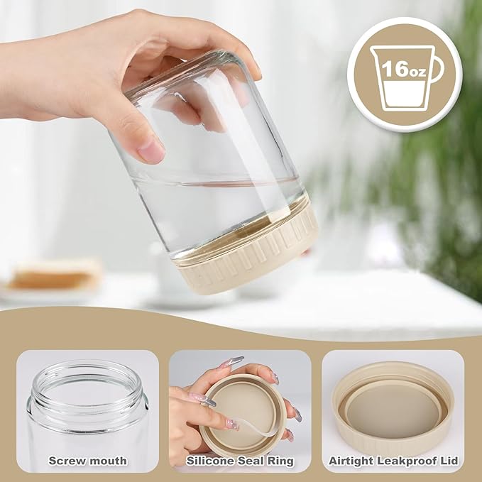 SHOWIN Overnight Oats Containers with Lids, 16oz Glass Jars with Lids 8 pcs, Apricot, Wide Mouth Mason jars for Salad, Yogurt, Snacks, Meal Prep