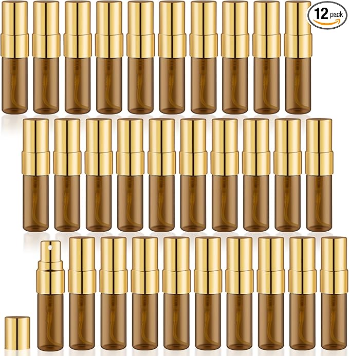 30 Pack Empty Mini Glass Spray Bottle Refillable Fine Mist Perfume Atomizer Portable Travel Sample Spray Bottles Containers For Perfume Essential Oils Cosmetics Liquid (amber bottle, 3ml)