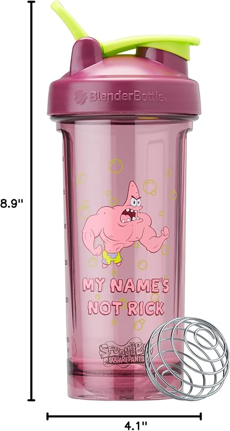 BlenderBottle Spongebob Shaker Bottle Pro Series Perfect for Protein Shakes and Pre Workout, 28-Ounce, Red, My Names Not Rick