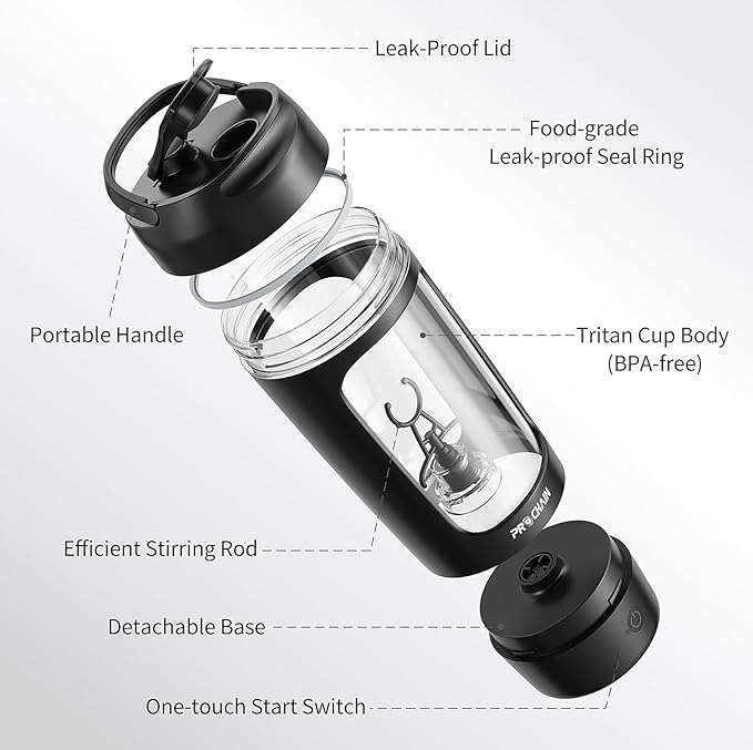 PROCHAIN Electric Protein Shaker Bottle, Shaker Cups for Protein Shakes, Portable Mixer Cup for Sports Nutrition, BPA-Free Tritan, 22oz