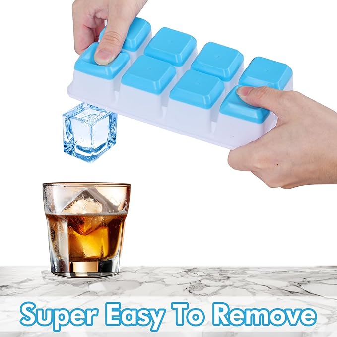 Ice Cube Trays 4 Pack, JRISBO Large Silicone Ice Cube Molds with Leak-Proof Lid, TPE Frame & Easy Release Bottom, Stackable Freezer Ice Trays for Whiskey, Cocktails, Soup, BPA Free