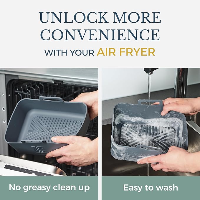 2pcs Silicone Air Fryer Liners, 10 QT, Air Fryer DZ401 DZ550 DZ201 Air Fryer Accessories, Reusable, Dual Air Fryer Silicone LIner, 2.63 Thick Premium